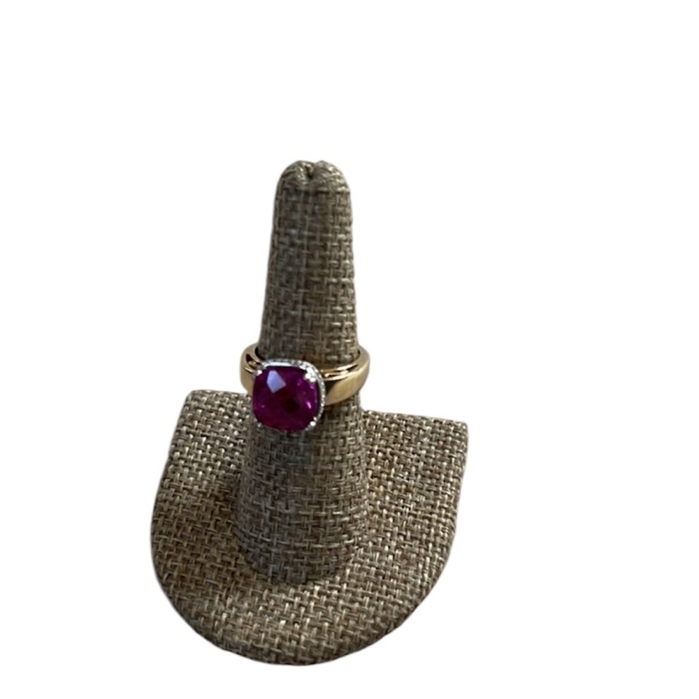 14k gold pink ruby sapphire ladies ring solitaire style